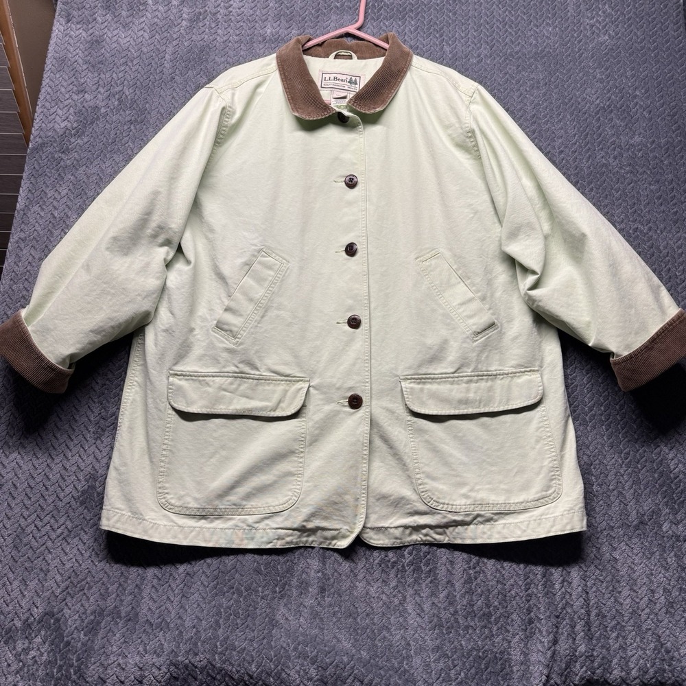 VTG LL Bean Chore Barn Coat Jacket 2X‎ Green Flannel Lined Corduroy Collar